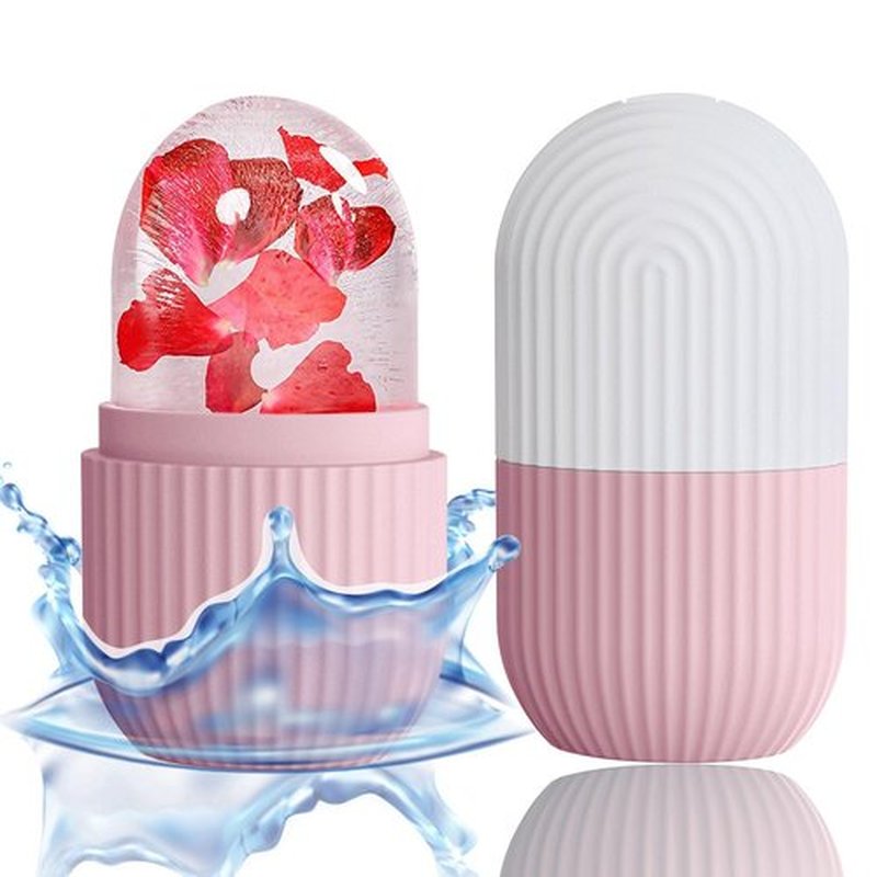 XHJRI Ice Face Roller Massager,Ice Cube Roller for Face, Eyes and Neck Naturally Conditioning and Skin Care,De-Puff Eye Bags,Reduce Migraine Pain,Reusable Massage Silicone Ice Mold (Pink White)