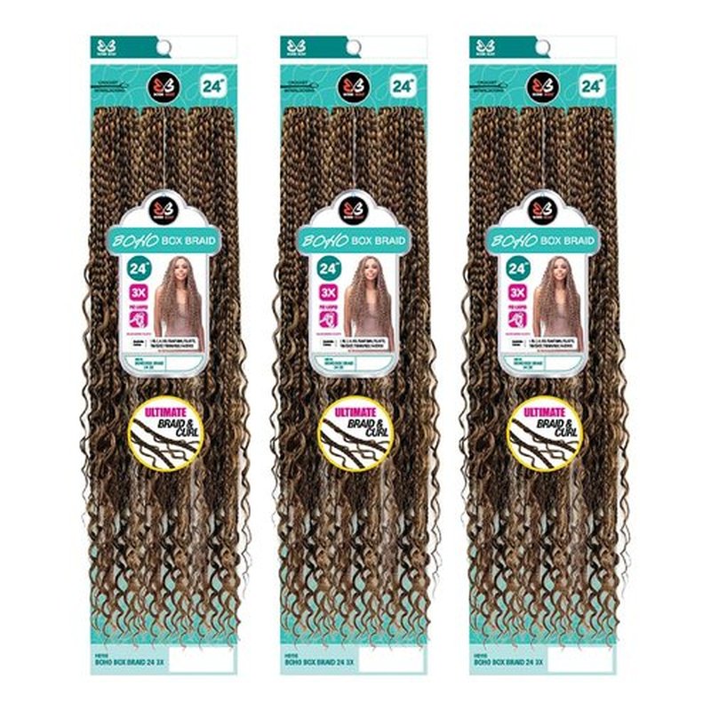 BOBBI BOSS Pre-Looped Crochet Braid 3X BOHO BOX BRAIDS 24" (3-Pack, T1B/BG/RED)