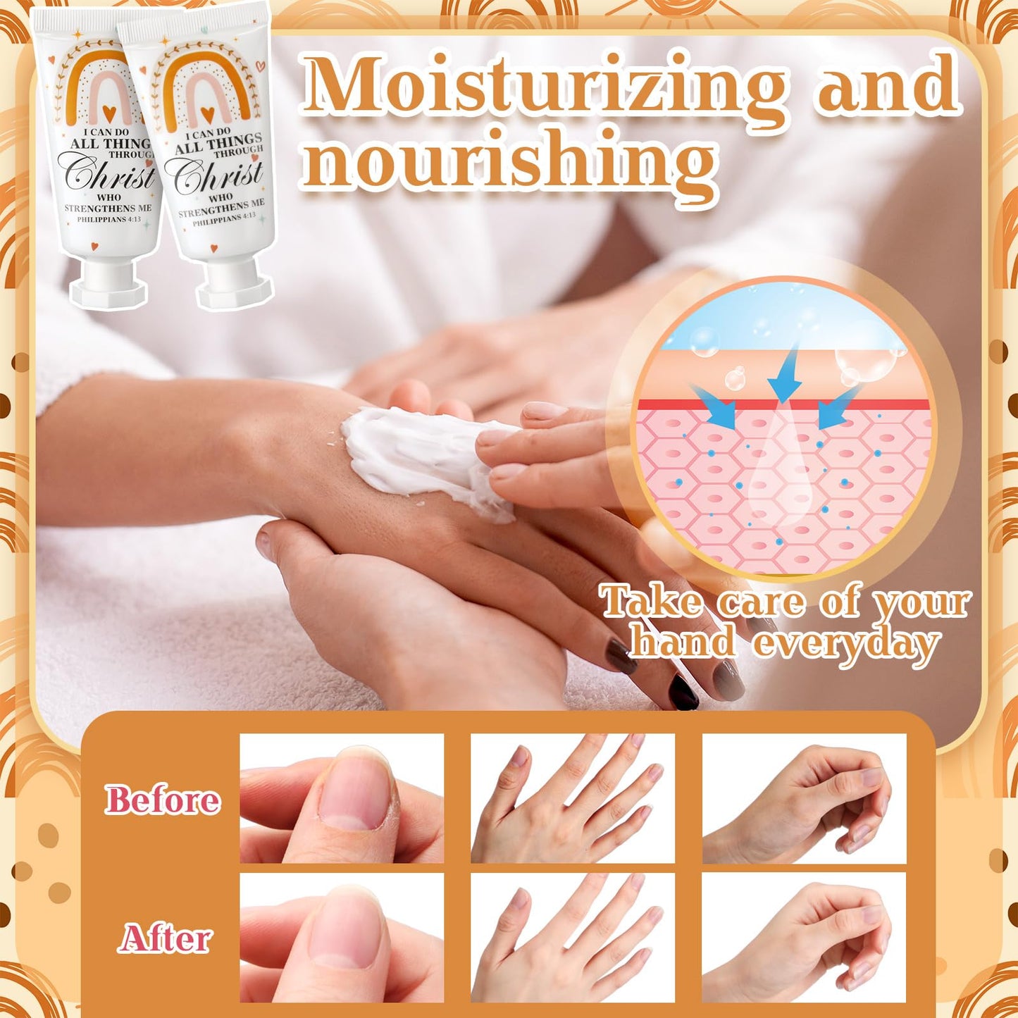 Heigble 50 Pack Christian Hand Lotion Bulk Gifts for Summer Gifts Bible Mini Travel Hand Lotion for Women Church Appreciation(Boho)