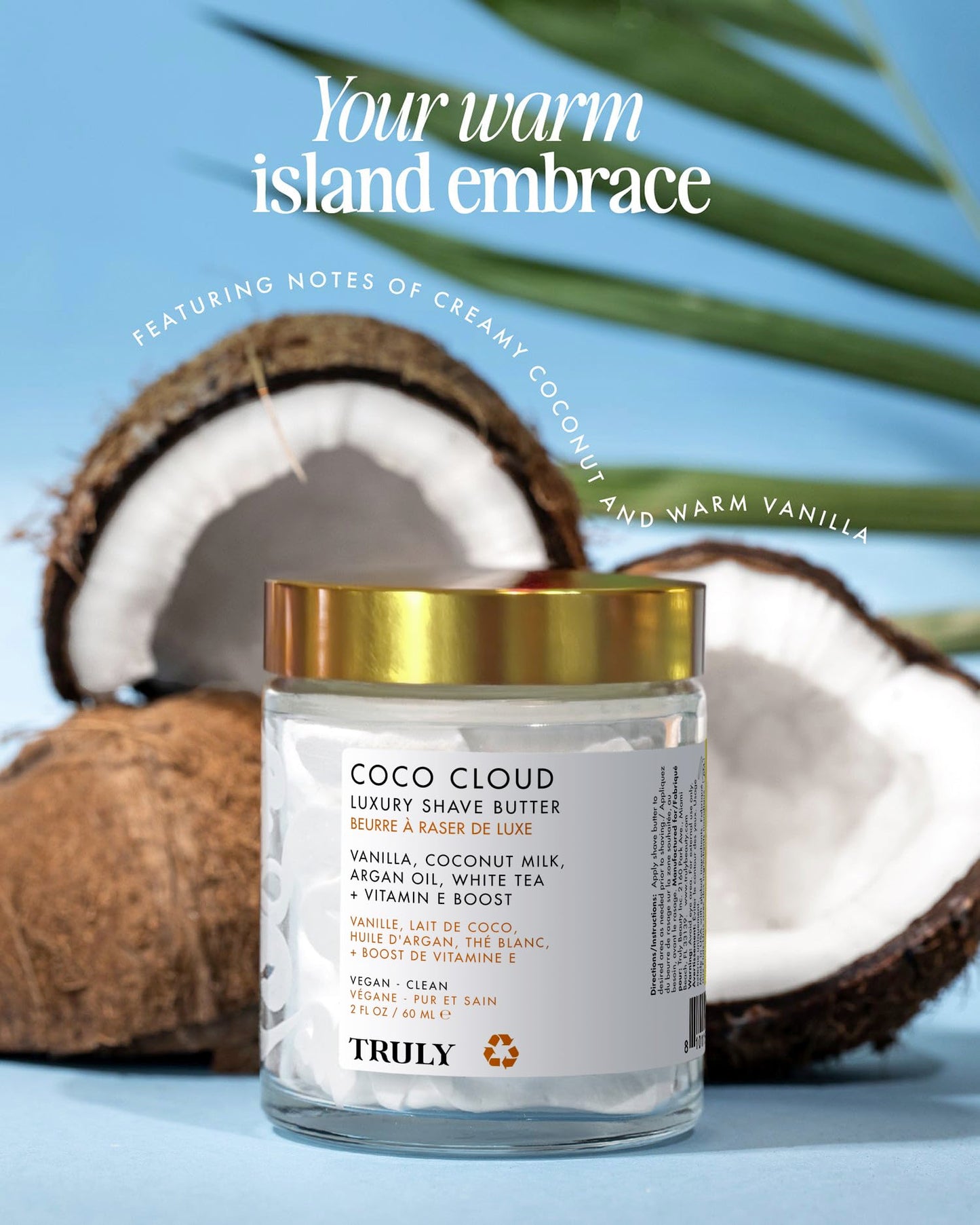 Truly Beauty Coco Cloud Luxury Shave Butter | Softens Hair & Fights Ingrowns | Infused with Coconut Milk, Mango Seed Butter & Argan Oil for Hydrated, Smooth Skin | Coconut & Vanilla Scent (2 Fl Oz)