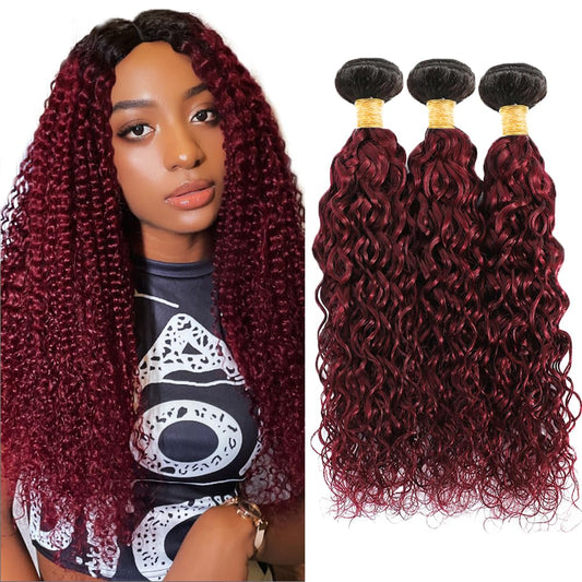 Red Bundles Human Hair Burgundy Kinky Curly Bundles Brazilian Virgin Remy Mixed With 3 Bundles 22 24 26 Inch 1B99J Curly Bundles Hair Extensions for Women 300g