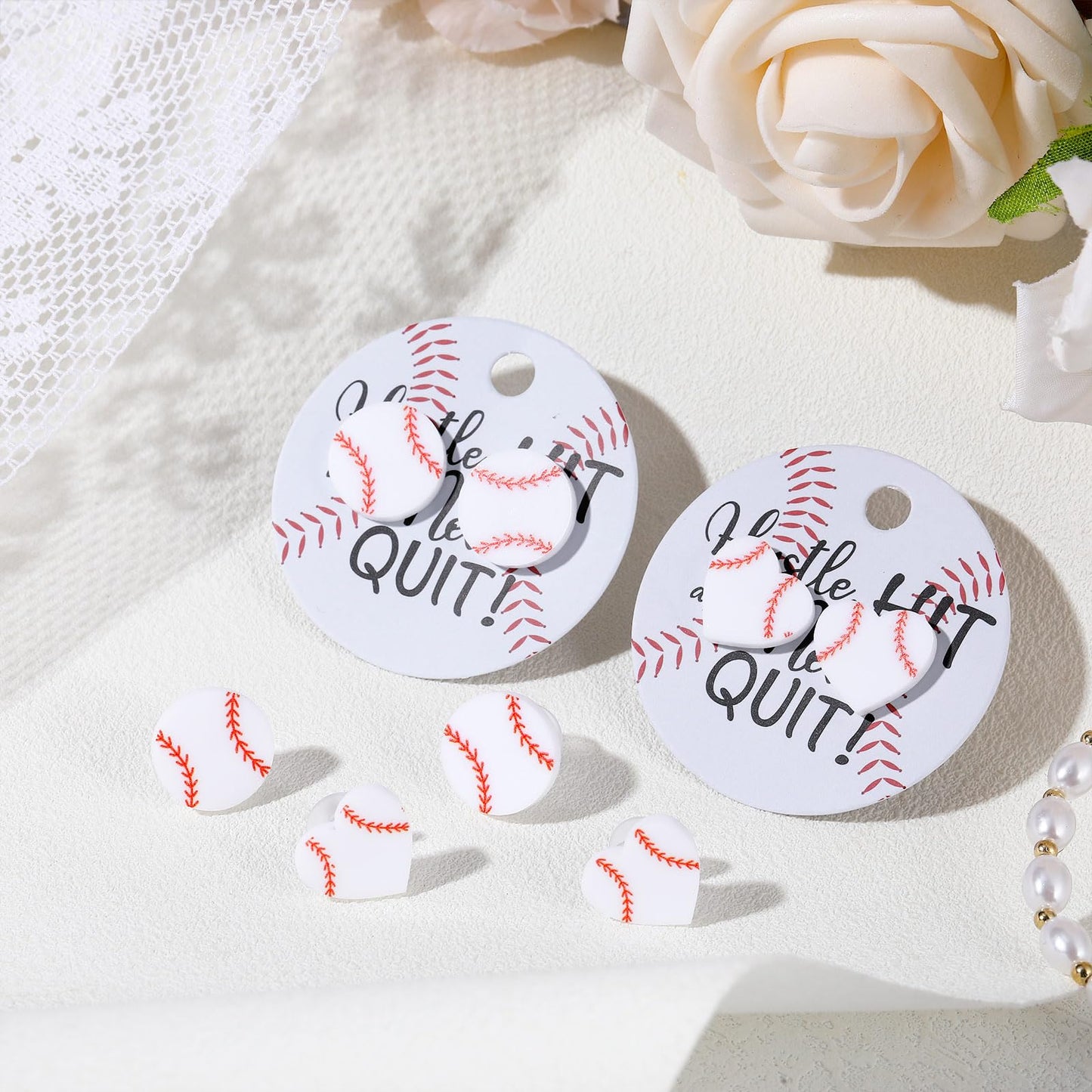 Quelay 24 Set Sports Earrings for Women Senior Night 2026 Graduation Baseball Softball Team Gifts Bulk Stud Earring with Card(Baseball)
