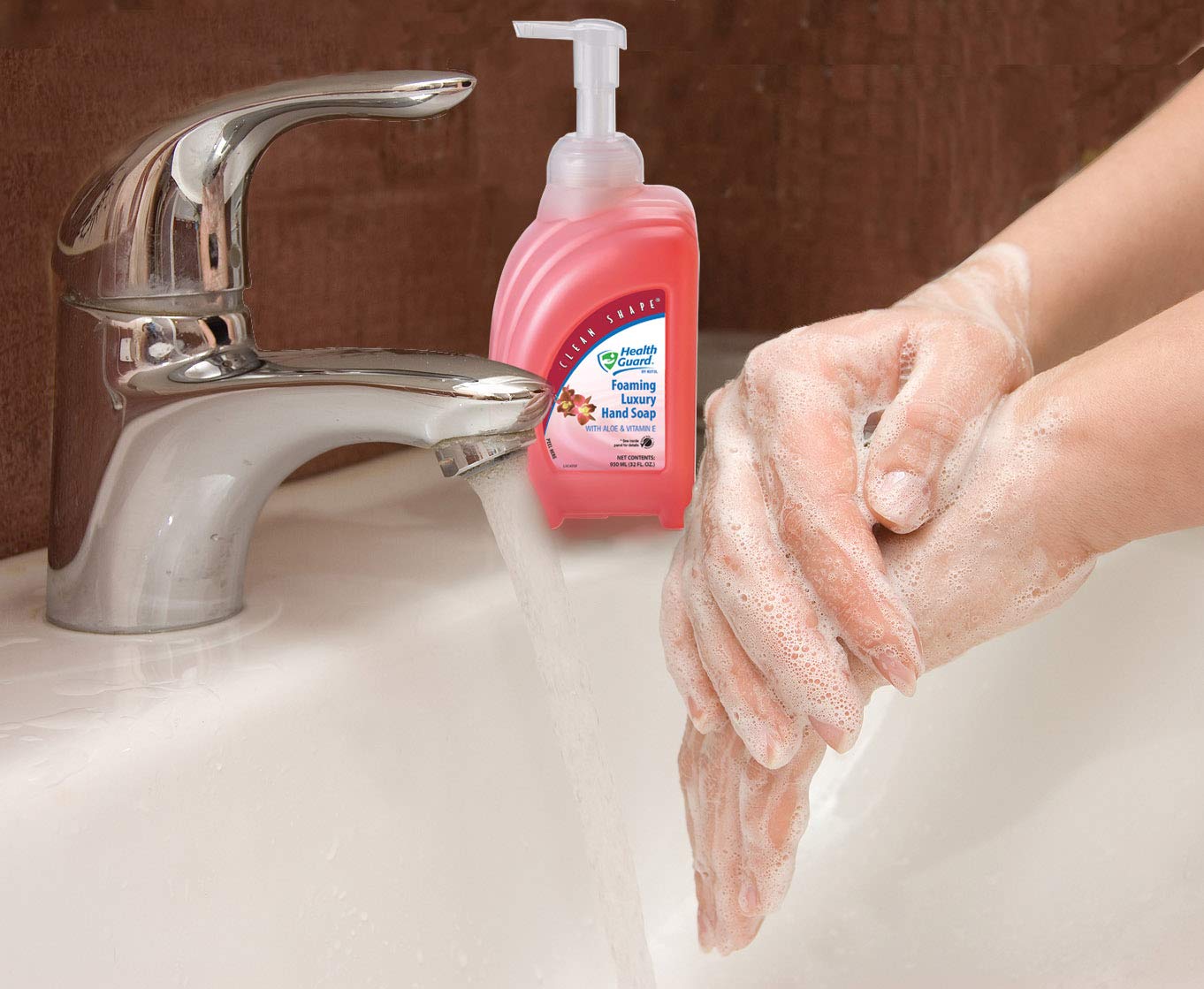 Health Guard 69014 Foaming Luxury Hand Soap, 950 mL Clean Shape Pump Bottle, Pink with Tropical Fragrance (Pack of 4)