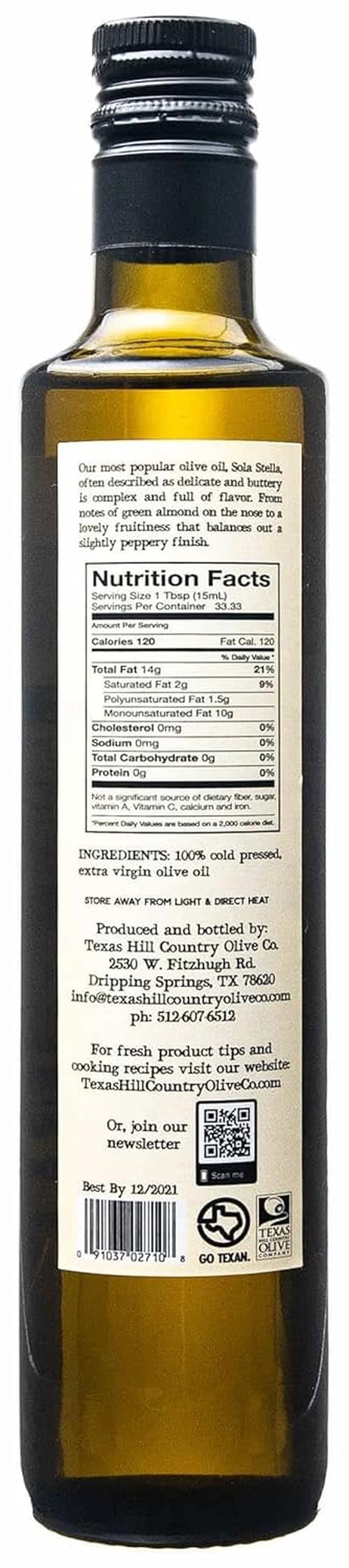 Sola Stella Extra Virgin Olive Oil - Cold Pressed Gourmet EVOO | Smooth & Buttery Taste - Perfect for Cooking & Baking (16.9 oz)