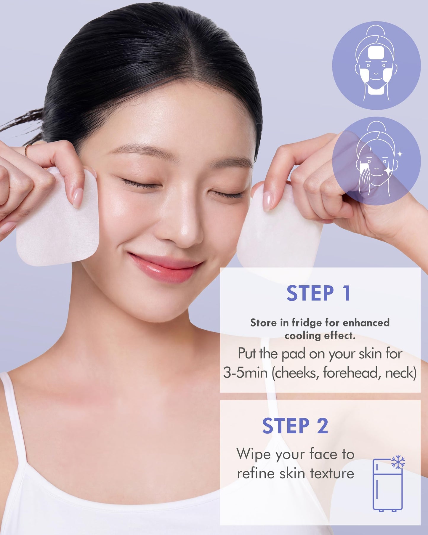 DERMAL Ice Cooling Toner Pads 120ct, Menthol Peppermint Aloe, with Tongs