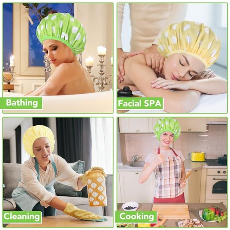 2 Sets Large Shower Caps for Women, Waterproof Shower Cap Double Layers Bath Caps Stocking Stuffers for Women Long Thick Hair (Cyan/Yellow)