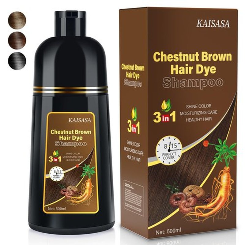 JIESSIA Chestnut Brown Hair Dye Shampoo 3 IN 1, Hair Color Shampoo for Gray Hair Coverage For Women & Men Natural Herbal Plant Semi Permanent Grey Hair Cover Treated, 16.9 Fl Oz