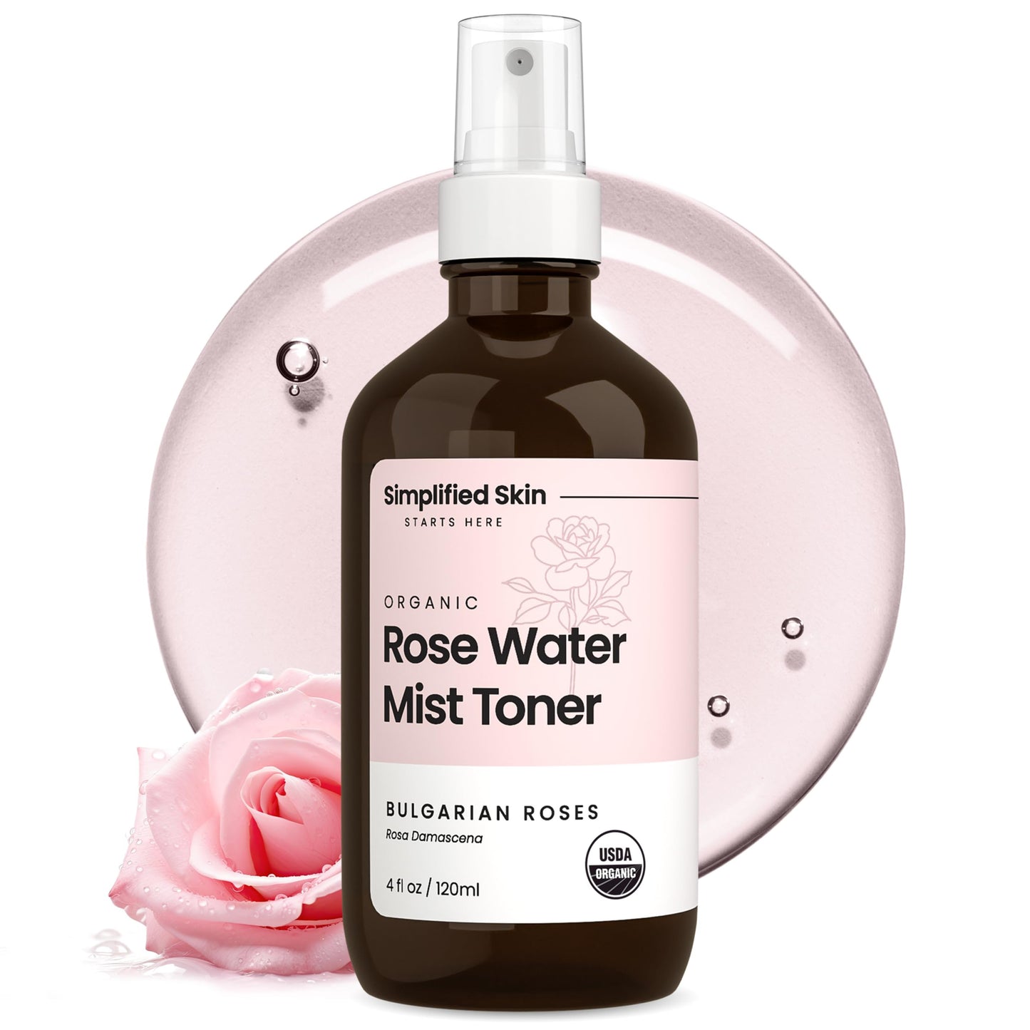 Rose Water Spray for Face & Hair – Pure USDA Organic Rosewater Toner – Refreshing Mist for Skin Care, Makeup & Locs – Natural Rose Scent, 4 Oz (3 Pack)