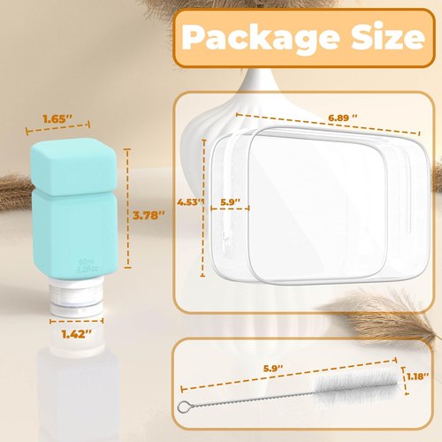 Travel Bottles for Toiletries, TSA Approved Travel Size Containers for Shampoo Conditioner Lotion Body Wash, BPA Free Travel Toiletry Bottles With Clear Toiletry Bag, Cleaning Brush Label (4 Pack)