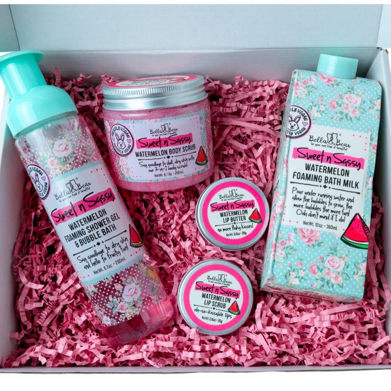 Sweet 'n' Sassy Watermelon Bath & Body Gift Set - Foaming Shower Gel, Bubble Bath, Scrubs & Lip Butter | Perfect Gifts for Women