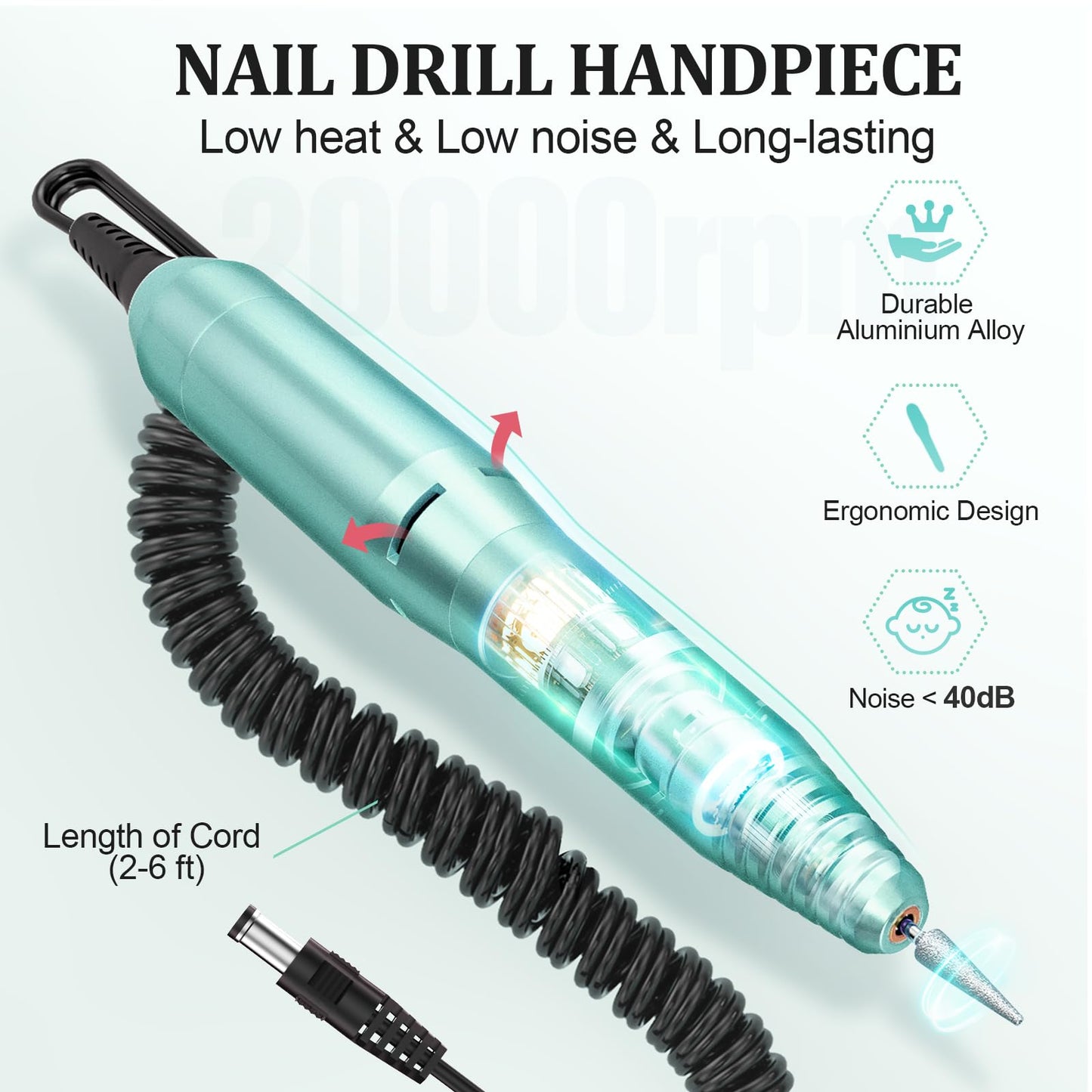Nail Drill Handpiece Replacement for Professional Nail Drill Machine, 20000 RPM Handpeice Replacement Parts for SUBAY, ALLE˙S, HOINVO and JIASHENG, Green