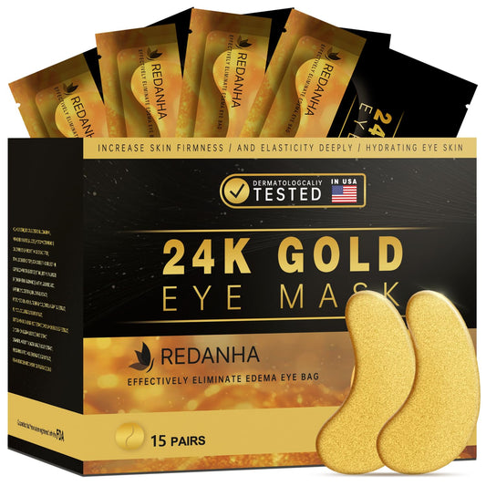 15 Pairs 24K Gold Under Eye Patches - Collagen Face Masks for Dark Circles & Puffy Eyes | Spa Gift Set