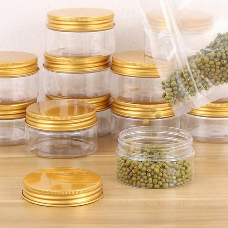 Tecbeauty 12-Pack 100ml Empty Clear Plastic Slime Storage Favor Jars for Beauty Products, DIY Slime Making, Gold