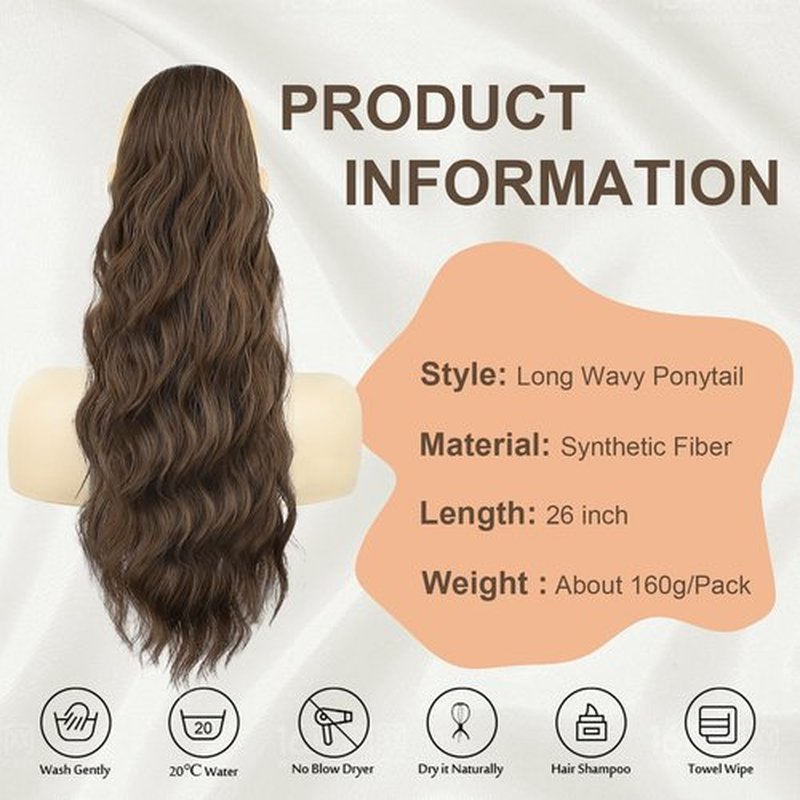 FREEMEIGE Ponytail Extension Drawstring Ponytail Hair Extensions for Women Long Curly Wavy Pony Tail Extension Synthetic Medium Brown Hair Extensions Ponytail Hairpiece for Daily Use Party