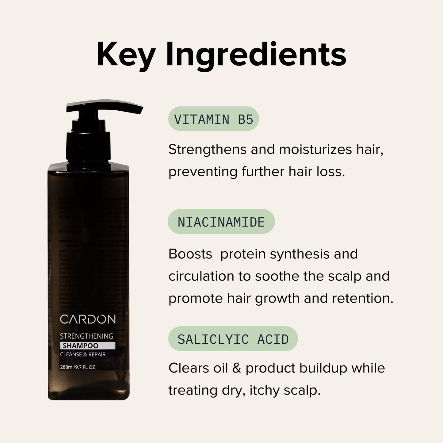 CARDON Hair Growth Shampoo for Men - Thickening, Anti-Thinning, Strengthens Roots, Korean Skincare for Healthy Scalp, Suitable for Oily and Dry Hair