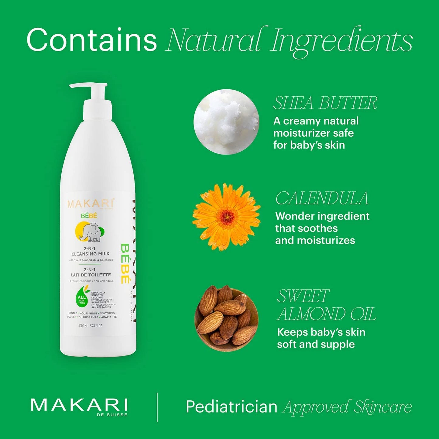Makari Bebe Cleansing Milk (1000 ml) | Baby Body Wash & Softening Formula for Dry Skin | Helps Comfort Delicate Skin | Gentle for Infants 3 Months+ | For Sensitive Skin