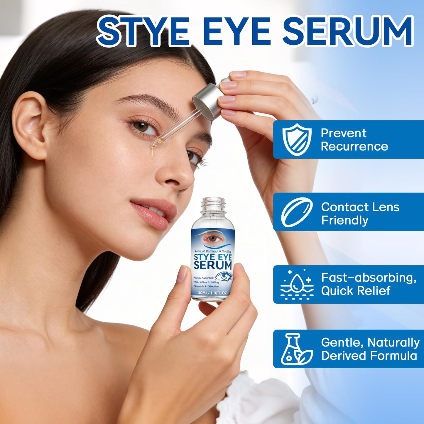 Stye Eye Treatment, 30ml Natural Eye Serum, Eye Stye Relief Serum for Eye Styes, Blepharitis, Chalazions and Dry Eyes Treatment, Daily Area Cleansing, Relieves Dryness and Restores Healthier Skin