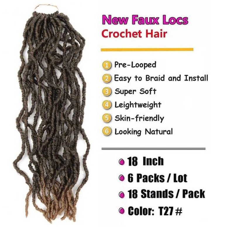 6 Pack Soft Locs Crochet Hair Pre Looped 18 Inch Faux Locs Crochet Braids Goddess Locs (18 Inch (Pack of 6), 1B/27)