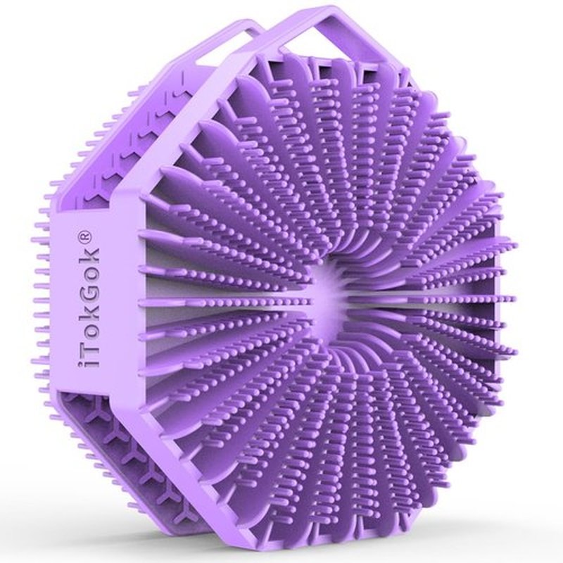 iTokGoK® Silver-Infused 2-in-1 Silicone Body Scrubber, Double-Sided Design Body Brush Silicone Body Scrubber Exfoliating Body Brushes for All Skin for Showering, Lathers Well - Purple