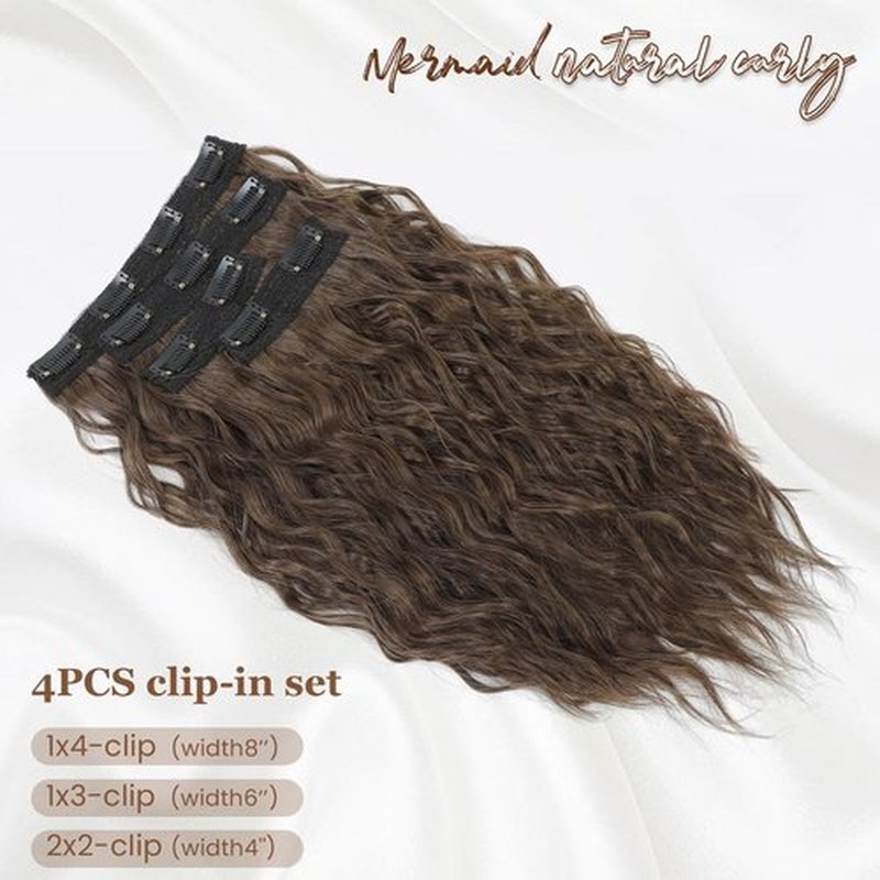 Marjorie Hair Extensions,4PCS Clip in Hair Extensions 16inch Short Curly Wavy Brown Hair Extensions Invisible Lace Weft Natural Soft Hairpieces for Women