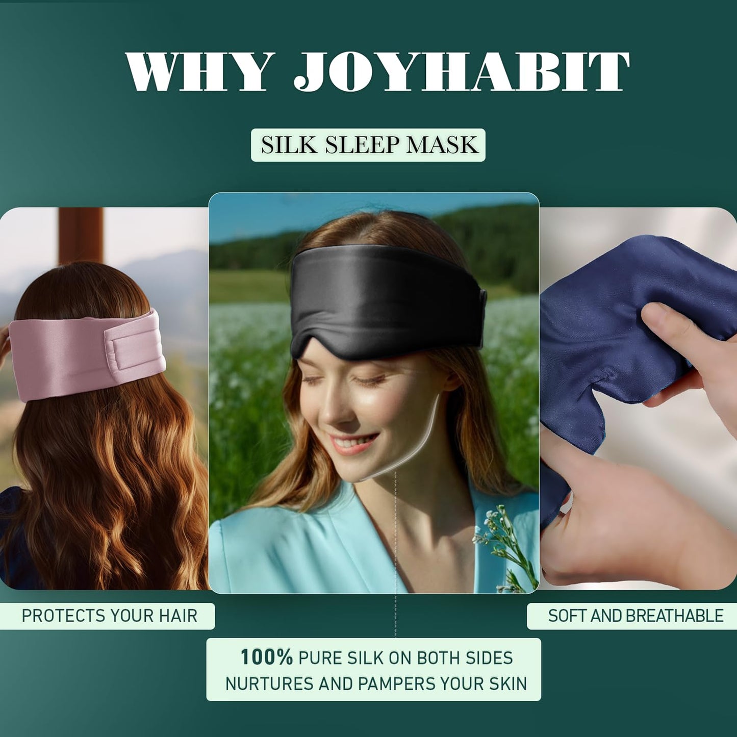 Joyhabit Silk Sleep mask | 100% Mulberry for Women Men Ultra Soft Blackout Eye Cover with Adjustable Band, Breathable No Eye Pressure, Ideal for Sleep, Travel, Naps & Meditation, Lotus Pink