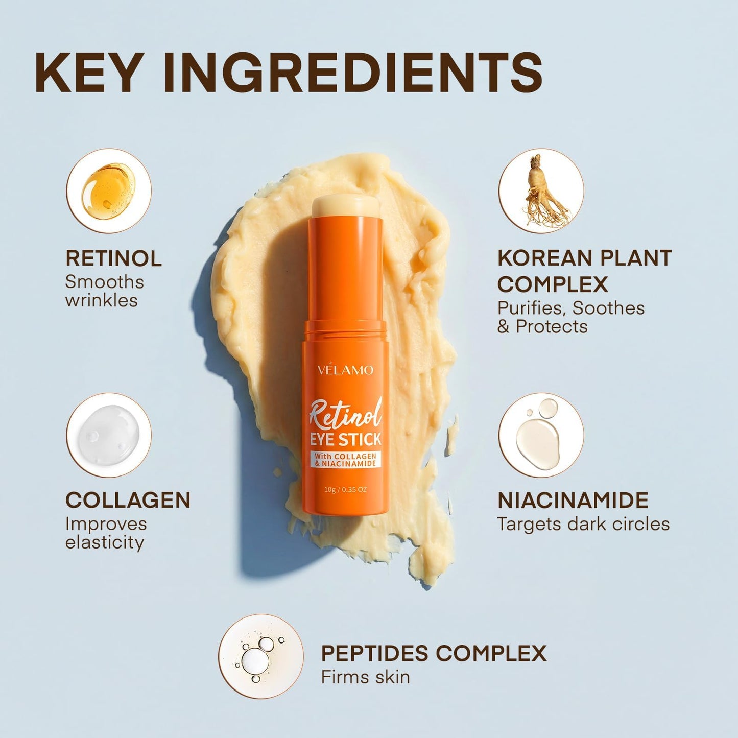 VELAMO ADVANCED Retinol Under Eye Balm Stick - Korean Eye Cream for Dark Circles, Puffiness, Eye Bags, Wrinkles & Fine Lines - 8-IN-1 Formula with Collagen, Niacinamide, Peptides & Hyaluronic Acid