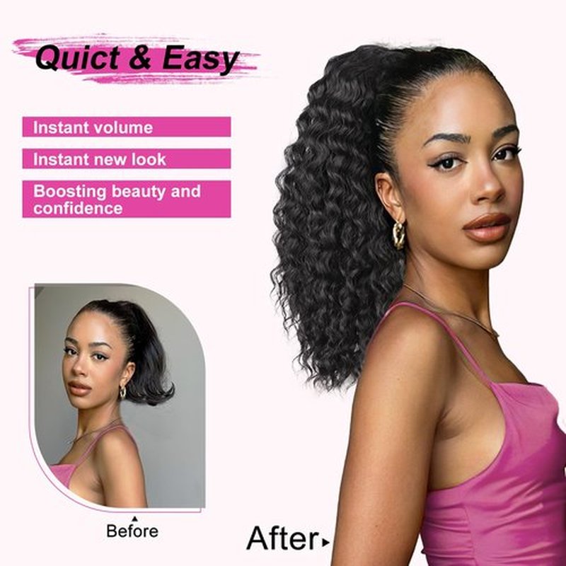 AISI BEAUTY Brown Ponytail Extension Curly Drawstring Ponytail for Black Women Full Fake Ponytail 18 Inch Synthetic Curly Pony Tails Hair Extensions(Reddish Brown)