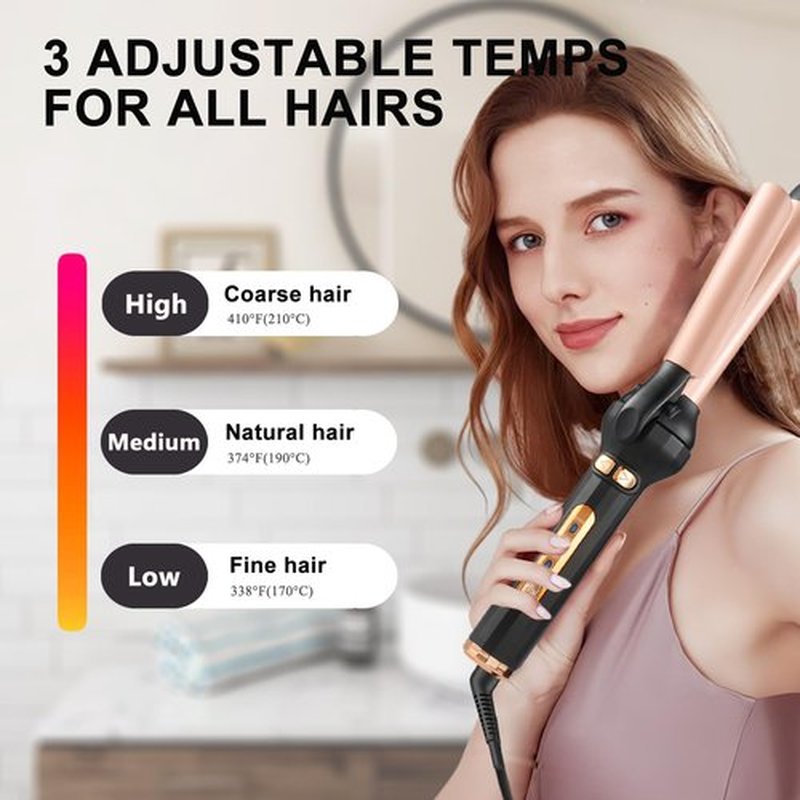 Curling Iron 1.18 Inch, Curling Wand for Long Hair and Short Hair, 3 Temperature Settings Ceramic Long Barrel Hair Curling Iron (Black)