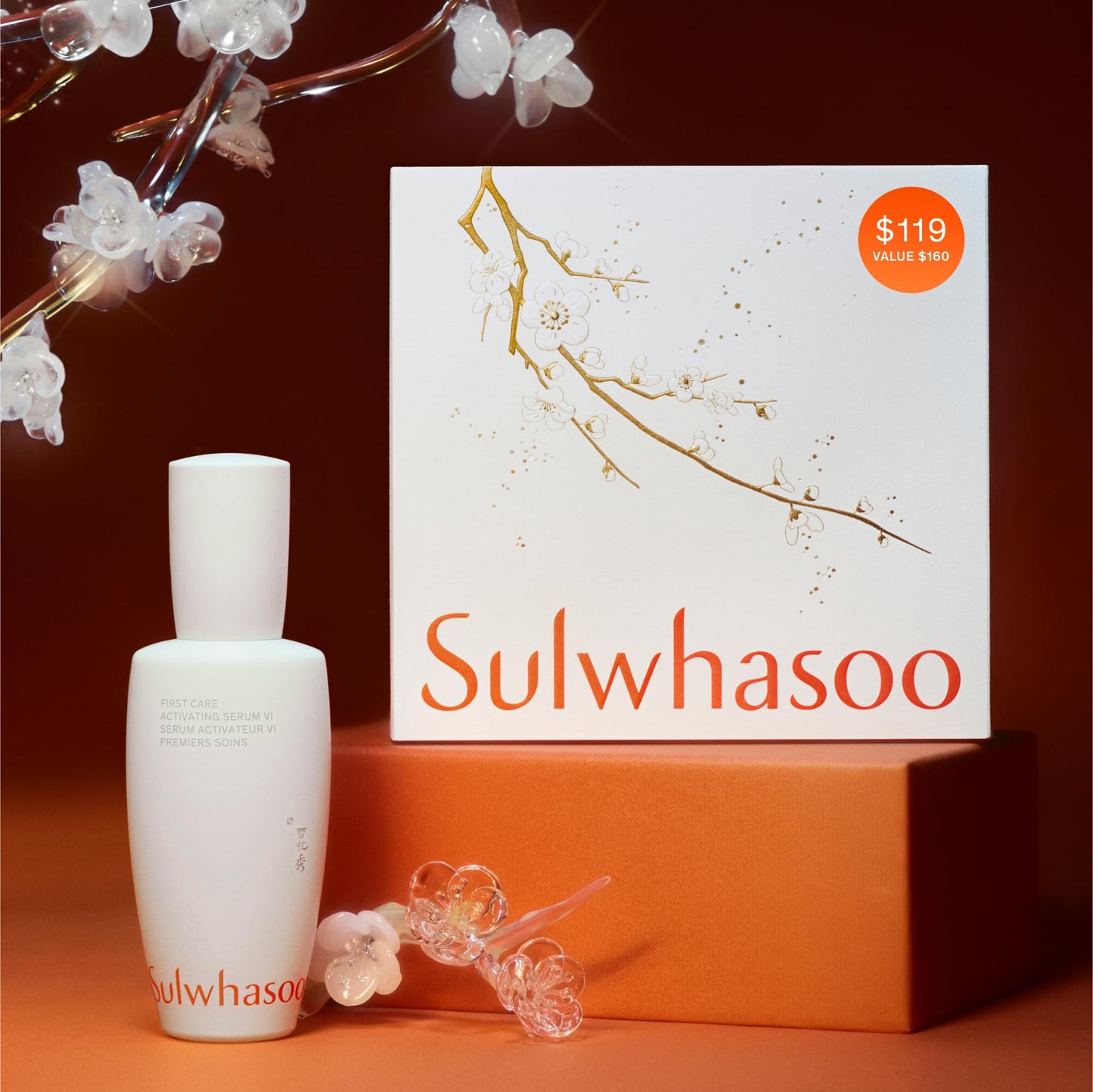 Sulwhasoo First Care Activating Serum Set Holiday 2025- A four-piece gift set featuring First Care Activating Serum, plus a mini cleanser, and anti-aging Concentrated Ginseng Rejuvenating Cream.