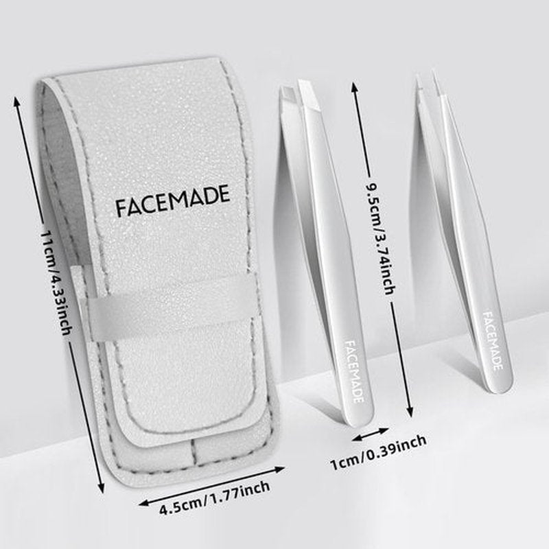 2 Pack Tweezers- Professional Stainless Steel Tweezers for Men and Women, Precision Eyebrow Tweezers for Facial Hair, Chin, and Ingrown Hair Removal (Silver)