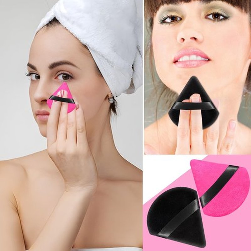 Pimoys 6 Pieces Powder Puff Face Soft Triangle Makeup Puff for Loose Powder Setting Powder, Velour Foundation Blender Sponge Beauty Makeup Tools (Black, Rose Red)