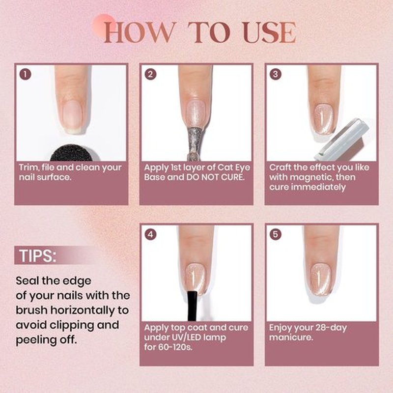 MIZHSE Cat Eye Gel Polish Set, 3 in 1 Rubber Base Gel For Nails, 6 Colors 10ml Holographic Glitter Cat Eye Gel with 2 Magnets, No Need Base Coat Fast Cure Soak Off LED Nail Gel