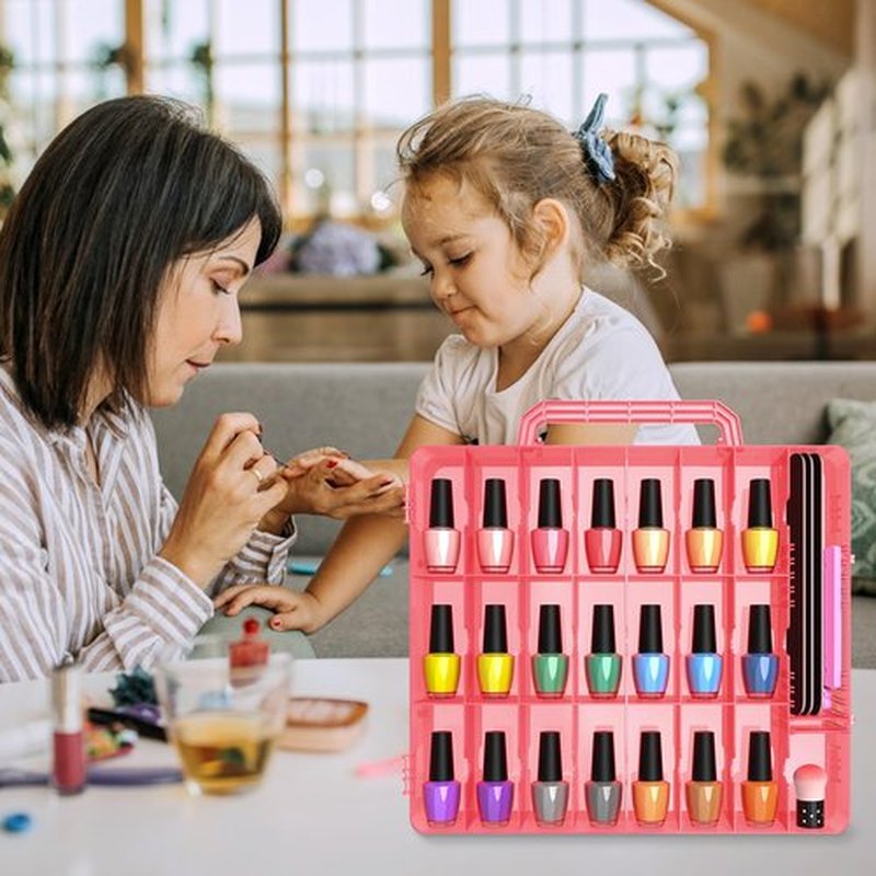 Beloving 2pcs Nail Polish Organizer, Portable 48 Bottles Clear Nail Polish Holder with Adjustable Divider, Gel Nail Polish Storage Double Side Nail Polish Organizer Case for Nail Tech Red