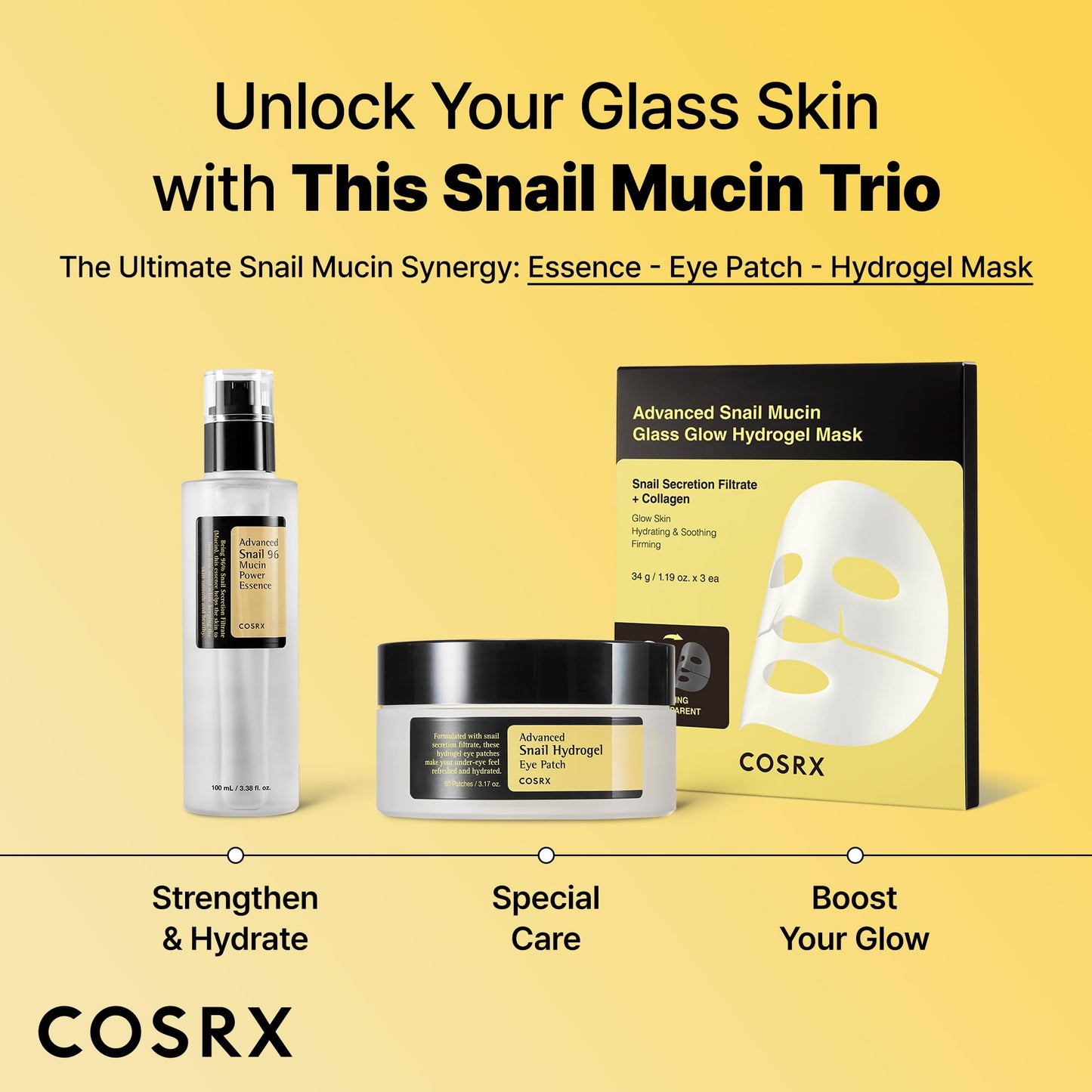 COSRX Advanced Snail Mucin Hydrogel Eye Patch for Fine Lines & Dry Under Eyes, Gel Serum Mask, Hydrating Under Eye Patches (60), Snail Eye Patches, Korean Skin Care