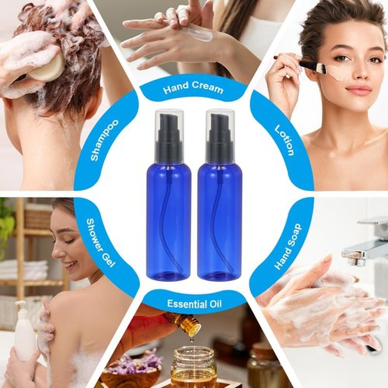 PATIKIL Travel Pump Bottles, 6 Pcs 3.4Oz(100ml) Leak Proof Refillable Empty Dispenser Container Squeeze Bottle with Pump for Shampoo Toiletries Lotion Cream, Blue
