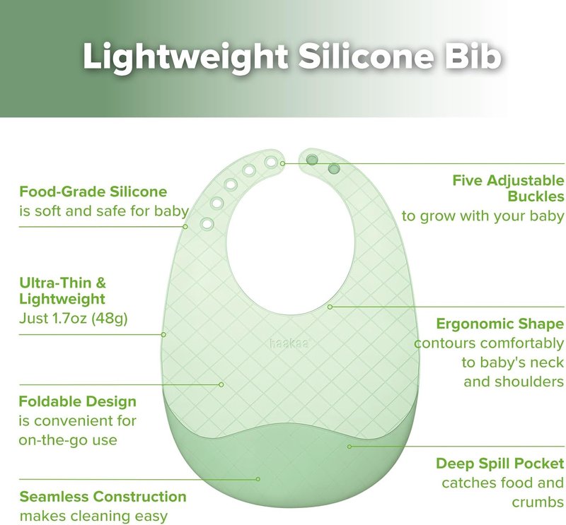 Lightweight Silicone Pocket Bib - Ultra-Light & Foldable Travel Baby Bib with Deep Food Catcher | Adjustable Waterproof Design