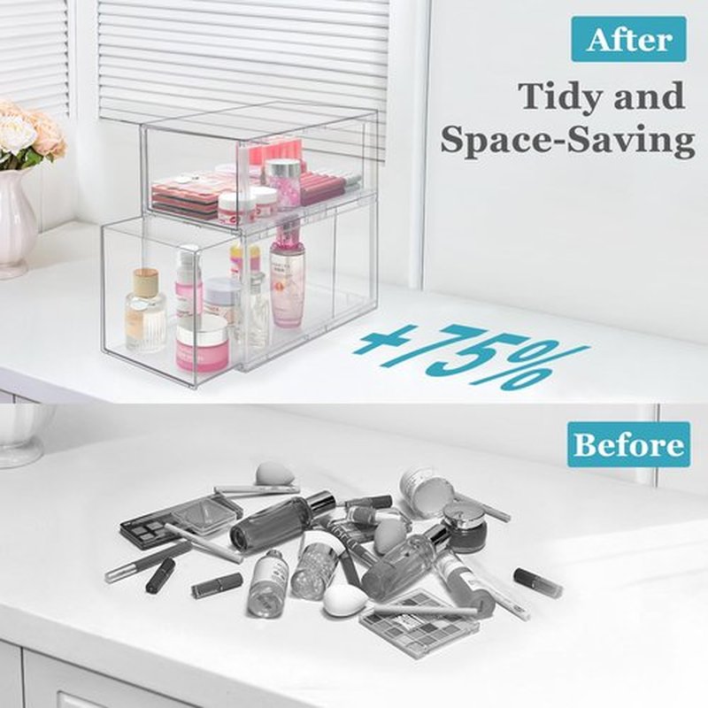 Spaclear Makeup Organizer for Vanity, Clear Stackable Storage Drawers Set of 5, Cosmetic Organizer for Dresser Countertop, Large Capacity Cosmetic Storage Boxs, Kitchen Cabinets Organizers and Storage