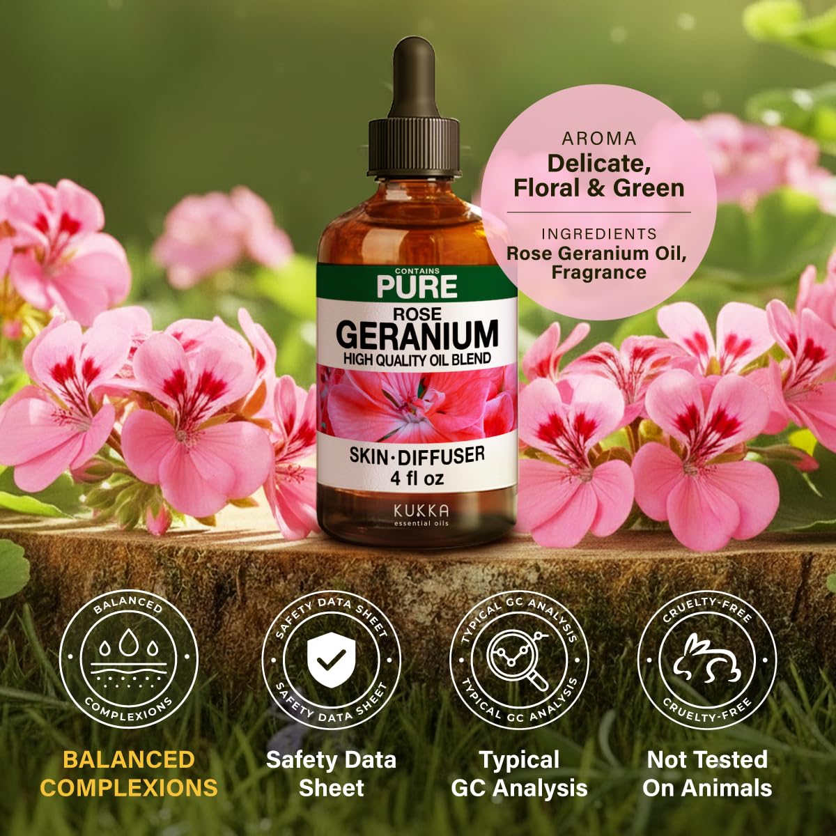 100% Pure Rose Geranium Oil - 4 Fl Oz Rose Geranium Essential Oil for Hair, Skin, Diffuser, Aromatherapy & DIY Soap Making Scent
