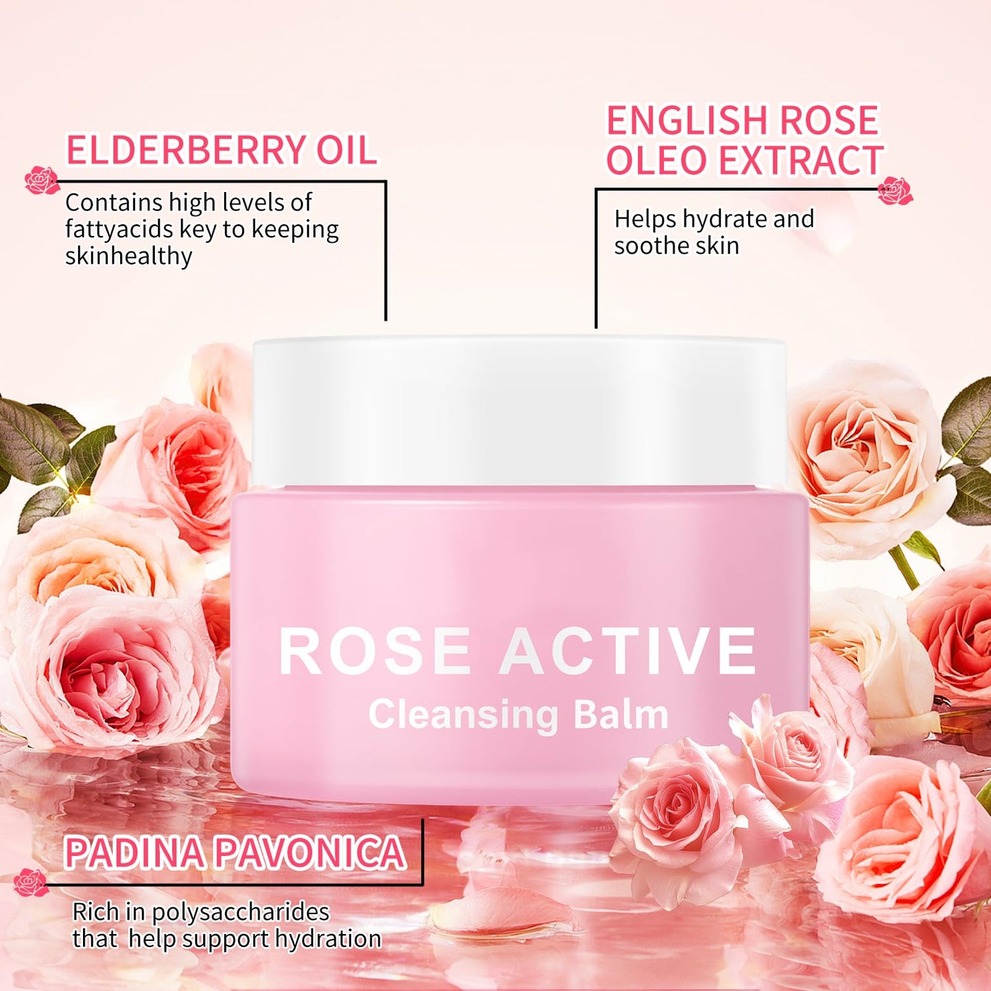 OUPEICHARM Makeup Remover & Cleansing Balm, Rose Makeup Melting Remover, Gentle and Nourishing Cleansing Balm for Eyes, Lips, Face, Sensitive Skin, Deep Cleanse & Moisturize