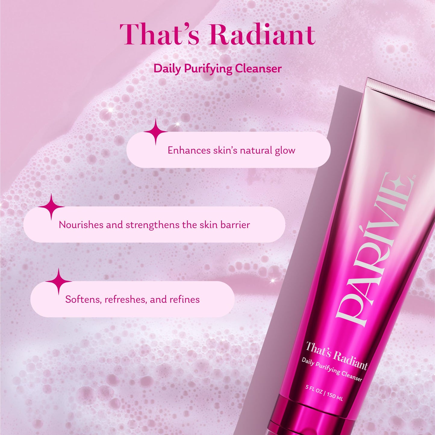 Parivie That's Radiant Daily Purifying Cleanser Gel-to-Cream Face Wash with BHA, Ceramides & Rice Extract, Gently Cleanses, Removes Makeup and Impurities, 5 fl oz