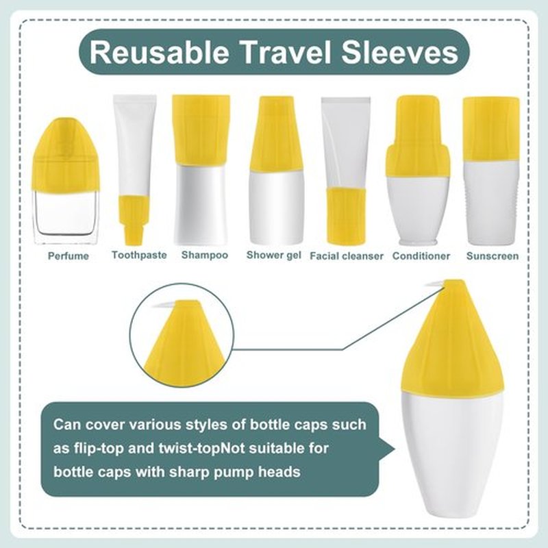 NACHLYNN 10 Pack Silicone Bottle Covers Yellow Silicone Travel Size Container Sleeves Travel Bottle Covers Reusable Travel Sleeves for Toiletries for Men Women Travel Toiletry Bag Accessories