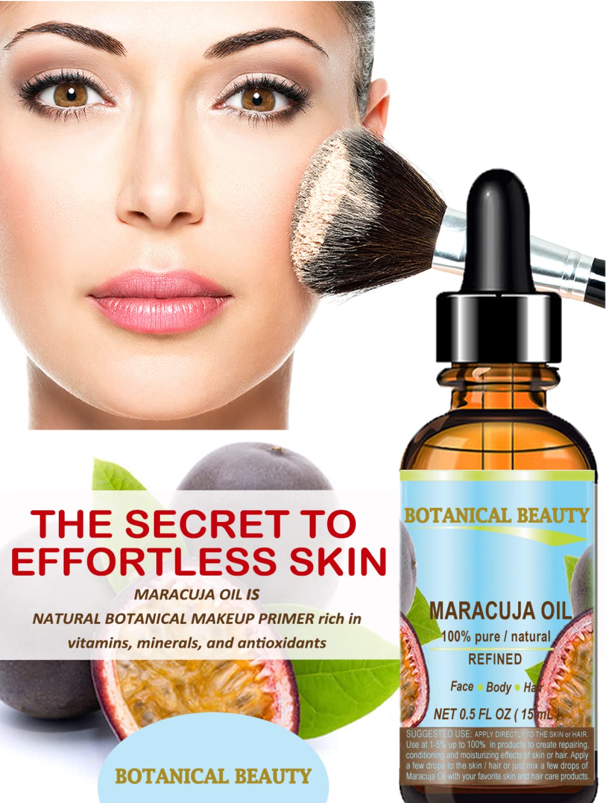 Botanical Beauty MARACUJA OIL 100% Pure Natural Cold Pressed Undiluted for Face, Skin, Hair, Body, Lip, Nails 0.5 Fl Oz - 15 ml Rich in Vitamin C