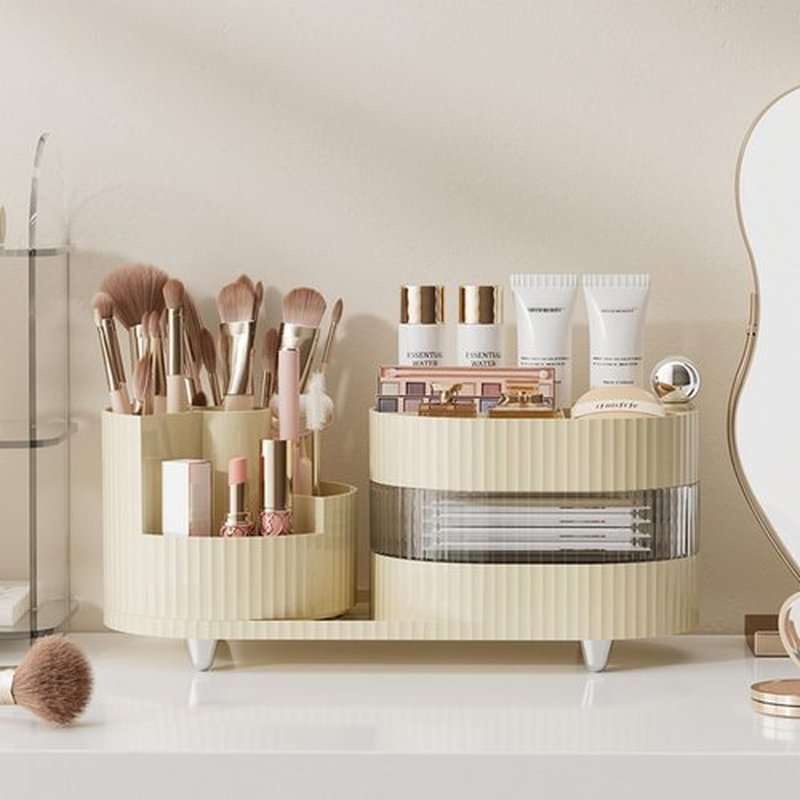 Rotating Large Capacity Cosmetic Display Case,Bathroom Counter Organizer Countertop Storage,Cosmetics Skincare Shelf Organizer (Coffee, L)