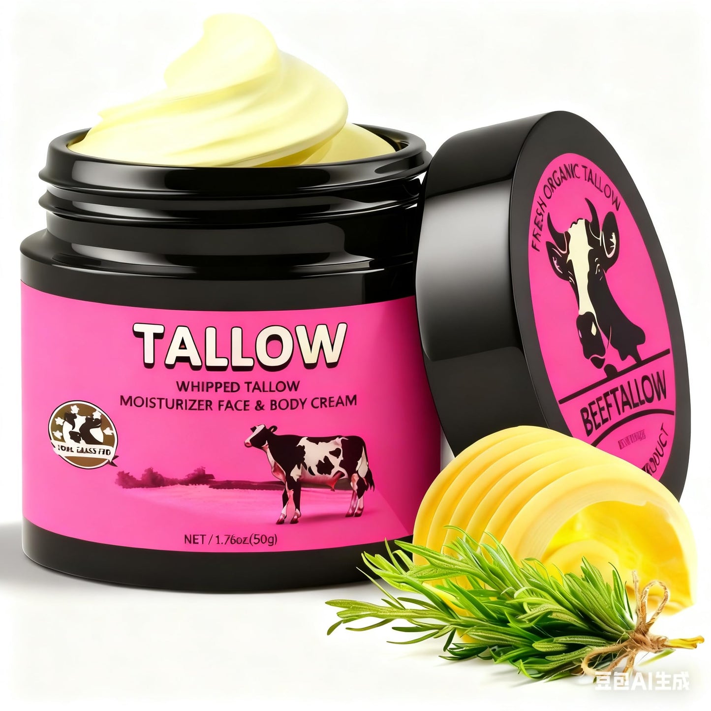 MINIBIRD Beef Tallow for Skin, Tallow and Honey Balmurizer, 100% Organic Beef Tallow Blam Grass Fed Finished Whipped Tallow, Pink