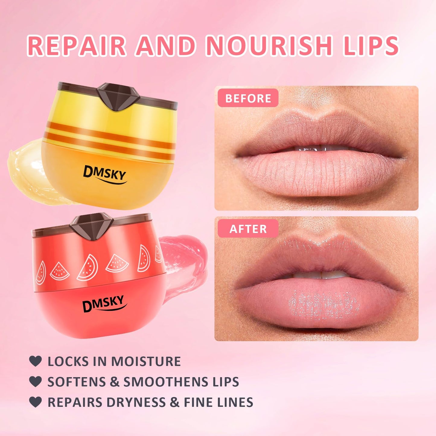 DMSKY 6 PCS Bee Lip Balm Honey Pot, Propolis Lip Mask Overnight Moisturizing Lip Balm with Stick, Lip Sleeping Mask Hydrating Prevention Dry & Cracked