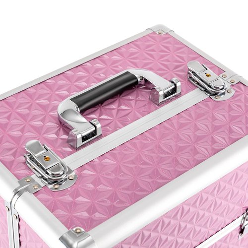 Rolling Makeup Train Case with Drawers&4 Wheel, Professional Aluminum Cosmetic Trolley Cases, Manicure Storage Case Trolley Makeup Case, Portable Beauty/Hair Styling Travelling Cart Trunk (Pink)
