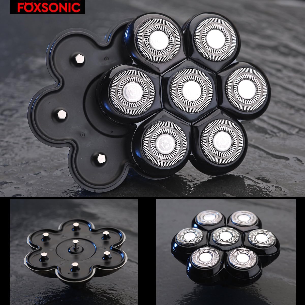 FOXSONIC Universal Magnetic 7 Blades Head Shaver Replacement Blades for Head Shaver and Other Brands Head Shaver (CX7 BLACK)