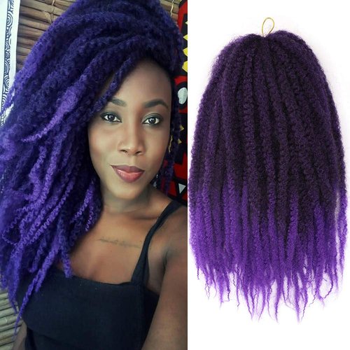 KGBFASS Afro Marley Twist Hair 18Inch Marley Hair for Twists 3Packs Synthetic Kinkys Twist Braiding Hair Extension(#T1B/Purple)