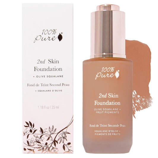 2nd Skin Lightweight Serum Foundation - Anti-Aging Liquid Makeup for Hydration & Glow | Vegan Shade 7 (Neutral w/Red Undertone) - 1.18 Fl Oz