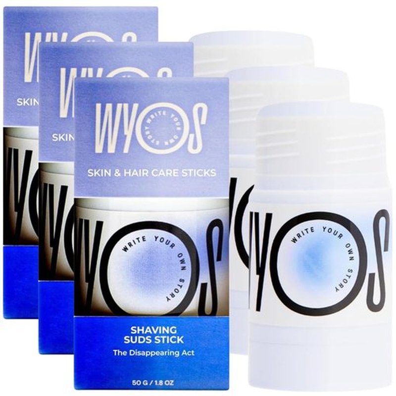 WYOS Shaving Cream Sticks 3 Pack, Travel Size, Vegan, Cruelty Free, Clean Label, Sulfate Free, Paraben Free, Leak Free, No Mess, Hydrating Smooth Lather, Sensitive Skin Close Shave For Women and Men